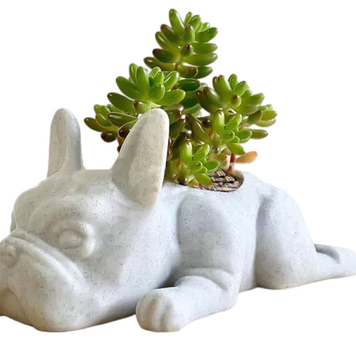 Lew's Planter Pup French bulldog planter, three-quarter view